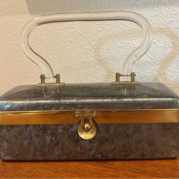 vintage box purse in gunmetal gray lucite - Picture 8 of 8